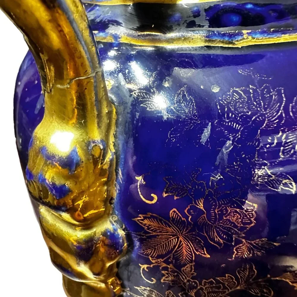 Antique Kaufmann Portrait Vase Cobalt Blue Victoria Austria Porcelain Signed